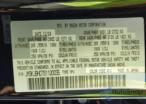 2025 Mazda Cx-70 3.3 Turbo Preferred Package z USA, uszkodzony, nr VIN JM3KJBHD7S1120035